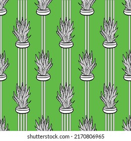Cactus Vector Seamless pattern. Hand drawn doodle cacti with stripes. Desert Floral background. Black and white cacti print in the scandinavian style