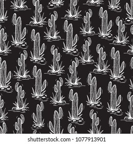 Cactus Vector Seamless pattern. Mexican Nature with Hand drawn doodle cactuses. Desert Floral background