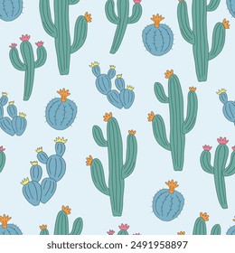 Cactus vector seamless pattern. Mexican background