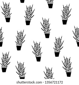 Cactus Vector Seamless pattern. Nature. Hand drawn doodle cacti. Desert Floral background. Black and white cacti print in the scandinavian style