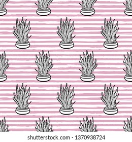 Cactus Vector Seamless pattern. Nature. Hand drawn doodle cacti. Desert Floral background. Black and white cacti print in the scandinavian style