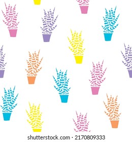 Cactus Vector Seamless pattern. Nature. Hand drawn cacti in pots. Desert Floral background. Multicolor cacti print in the scandinavian style