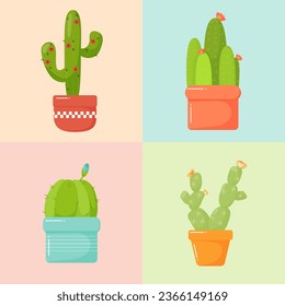Cactus Vector Seamless pattern. Nature. Hand drawn doodle cacti. Desert Floral background. Black and white succulents print on colored squares.