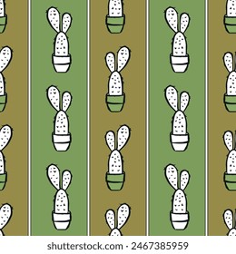 Cactus Vector Seamless pattern. Nature. Hand drawn doodle cacti. Desert Floral background. Color succulents print in the scandinavian style