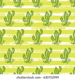 Cactus Vector Seamless pattern. Nature. Hand drawn doodle cacti. Floral background