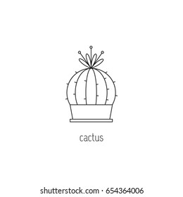 Cactus vector thin line icon. Black on white isolated symbol. Logo template, element for flower shop, summer or garden products. Simple mono linear modern design.