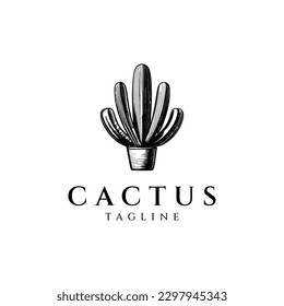 Cactus vintage logo design vector illustration