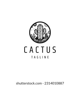Cactus vintage logo design vector illustration