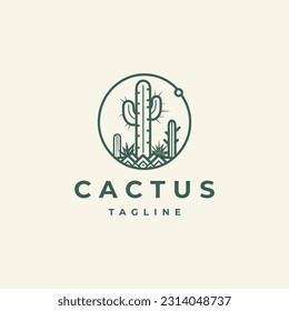 Cactus vintage logo design vector illustration