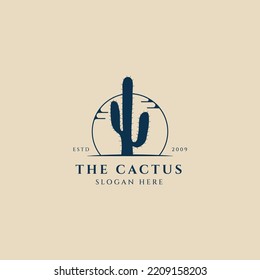 cactus vintage logo, icon and symbol, sun with emblem vector illustration design
