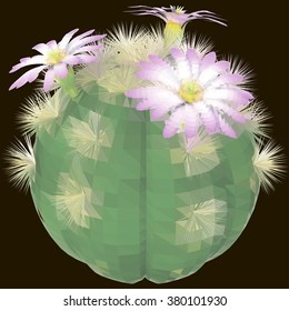 Cactus with violet flowers. Vector illustration in low poly style