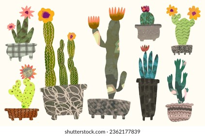 Cactus, Watercolor painting illustration, flowers in nature. vector.