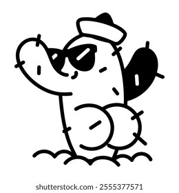Cactus wearing glasses icon in doodle style 