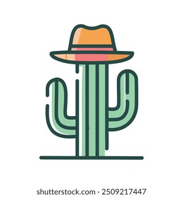 Cactus wearing a hat. A whimsical illustration of a cactus wearing a hat, symbolizing the need for protection and resilience in the desert.