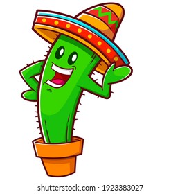 Cactus wearing Mexican traditional hat sombrero