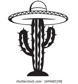 Cactus Wearing Sombrero Silhouette Image