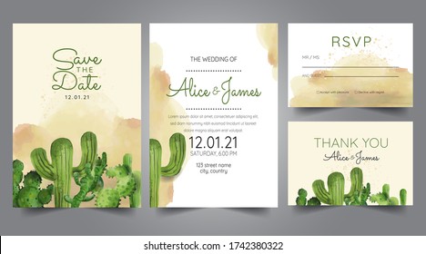 Cactus Wedding Invitation Card Vector