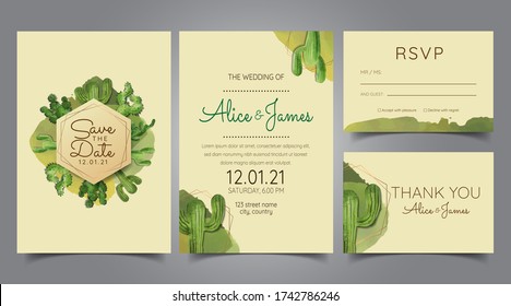 vector de tarjeta de invitación de boda cactus