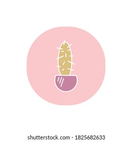 cactus with white outline on pink background. vector illustration