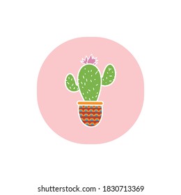 cactus with white outline on pink background. vector illustration