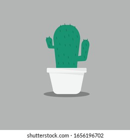 cactus with white a pot and grey background