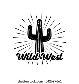 Cactus Wild West Label. Western Illustration. Isolated On White Background