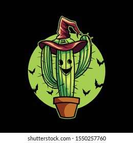 cactus witch cartoon vector design