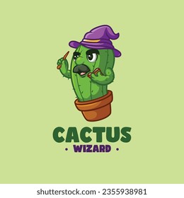 Cactus Wizard Cartoon Mascot Logo Design