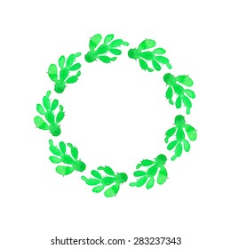 Cactus wreath. Hand-drawn succulent. Real watercolor drawing. Vector illustration. Traced painting