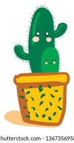 Cactus in yellow decorative pot vector or color illustration