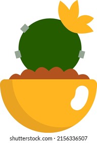 Cactus with yellow flower, illustration, vector on a white background.
