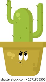 Cactus in yellow pot, illustration, vector on white background.