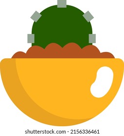 Cactus in yellow pot, illustration, vector on a white background.