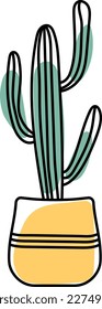 a cactus in a yellow pot painted colored spots