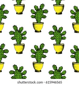 Cactuses - color graphic seamless pattern