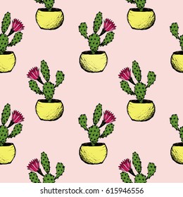 Cactuses - color seamless pattern