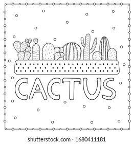 Cactuses. Coloring page. Vector illustration.