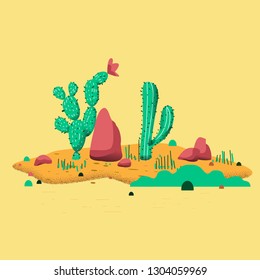 cactuses. desert landscape with on white background