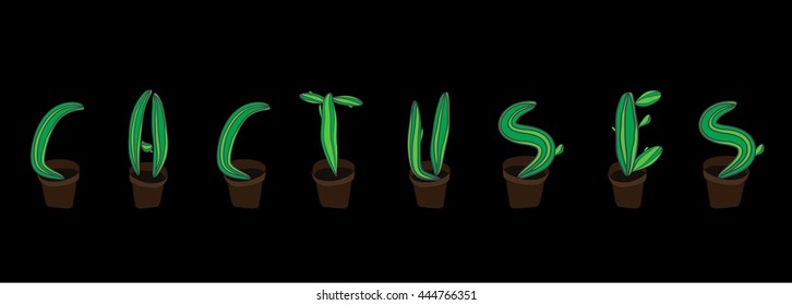 Cactuses font. Succulent botanical letter