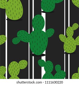 Cactuses hand drawn overlapping background. Decorative wallpaper, good for printing. Colorful seamless pattern with cacti, houseplants. Illustration vector, house plants