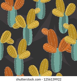 Cactuses hand drawn overlapping background. Decorative wallpaper, good for printing. Colorful seamless pattern with cacti, houseplants. Illustration vector, house plants