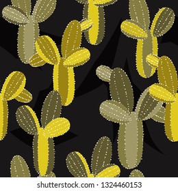 Cactuses hand drawn overlapping background. Decorative wallpaper, good for printing. Colorful seamless pattern with cacti, houseplants. Illustration vector, house plants