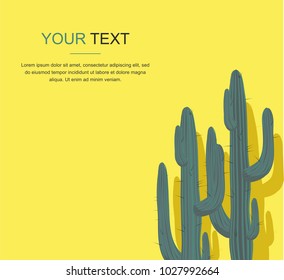 Cactuses Isolated on Yellow Background	Vector Illustration