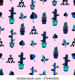 Cactuses pattern with leaves