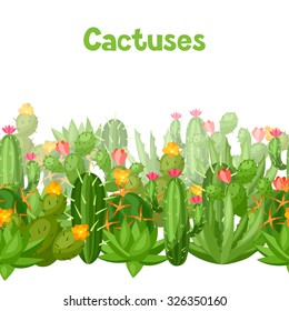 Cactuses and plants abstract natural seamless pattern.