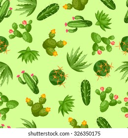 Cactuses and plants abstract natural seamless pattern.