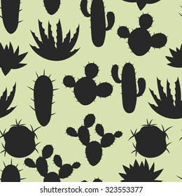 Cactuses and plants stylized natural seamless pattern.