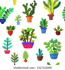 Cactuses seamless pattern, detailed design. Vector graphic illustration