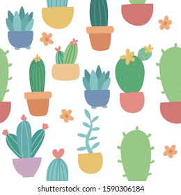 Cactuses seamless pattern, floral background