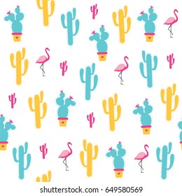 Cactuses seamless pattern on a white background. Vector illustration